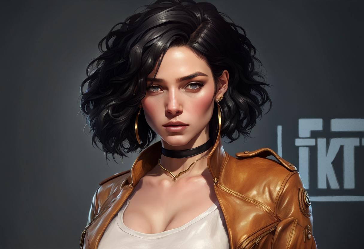 Hyperdetailed Portrait of Black Woman in Leather Jacket