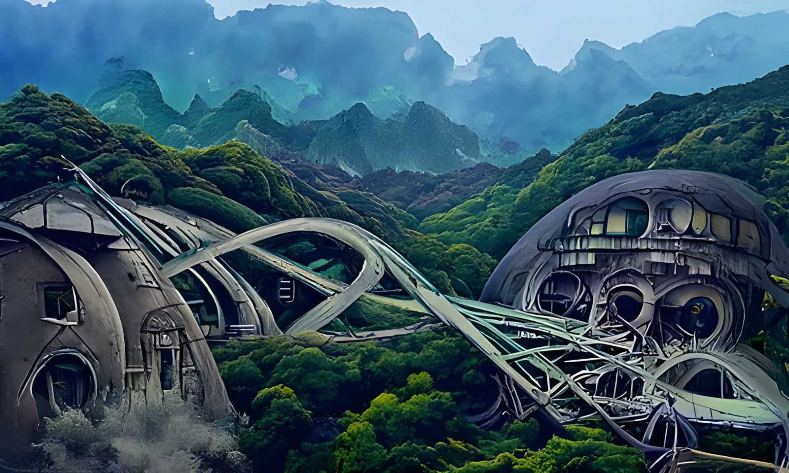 Surreal Solarpunk Landscape with Nuclear Fantasy Elements