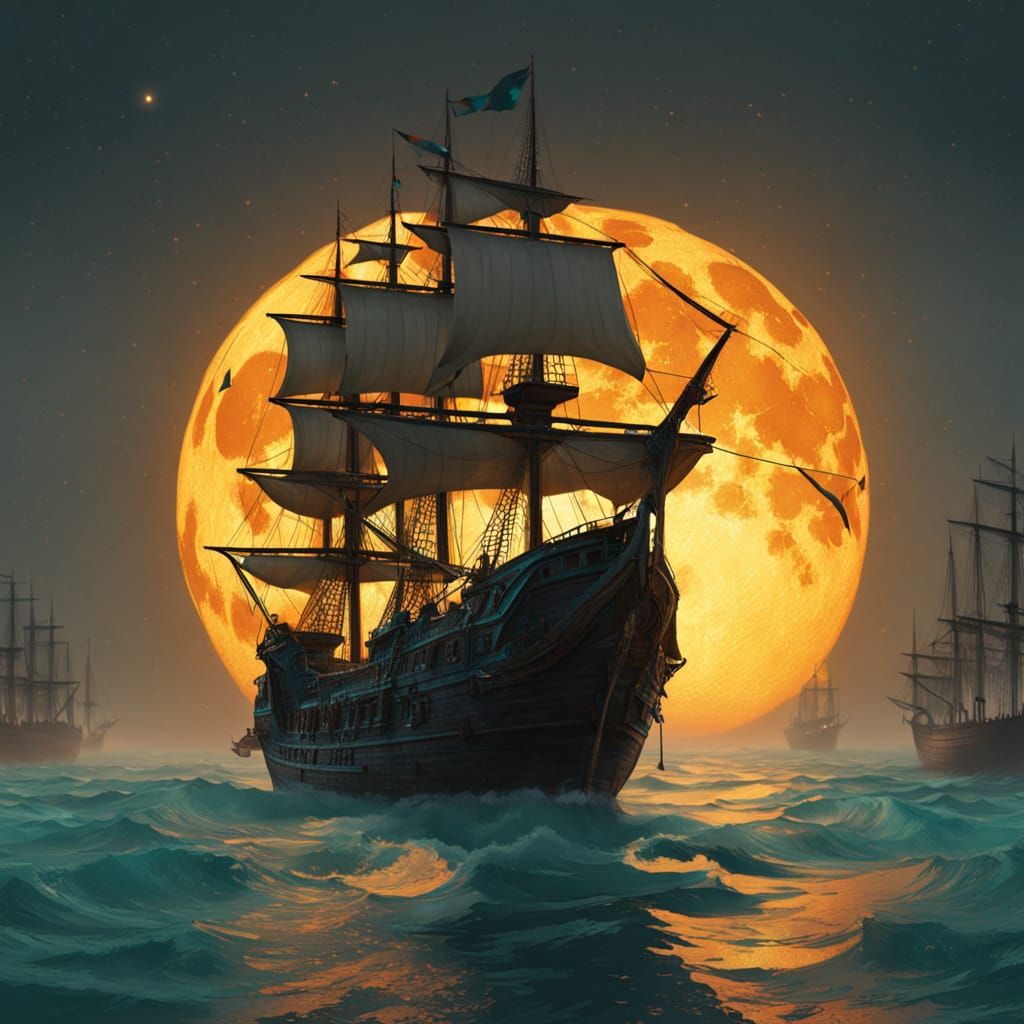 Pirate Ship in Fog, Cinematic Lighting and Detail