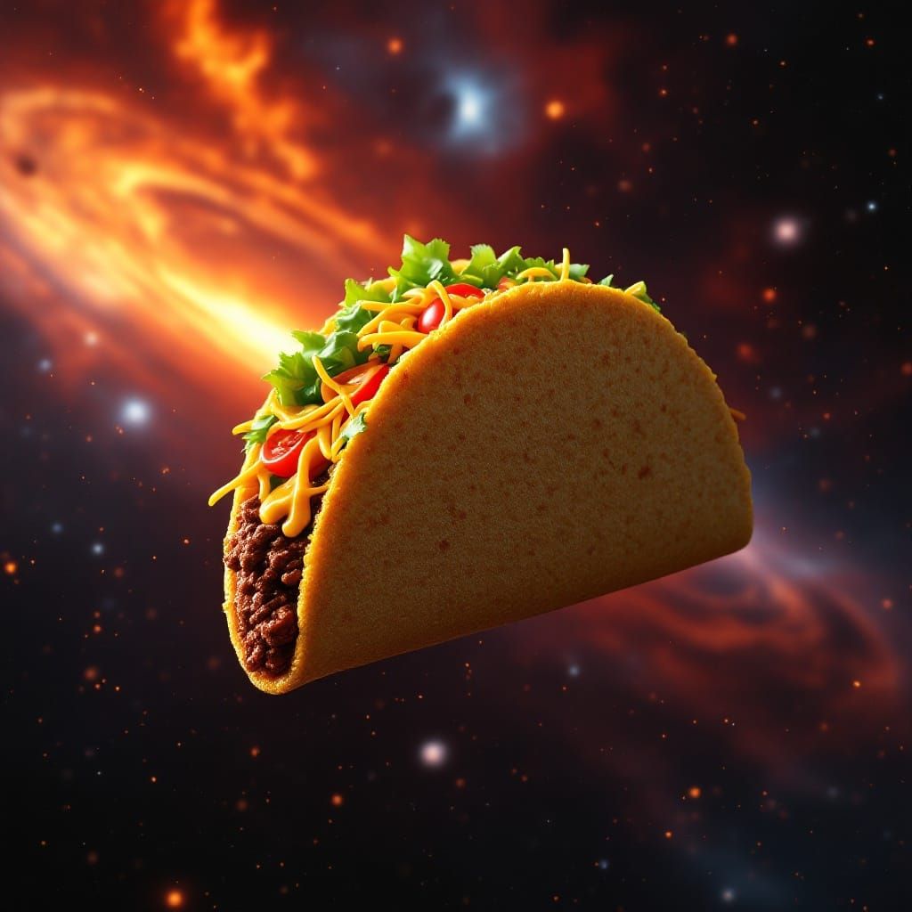 Taco Planet Orbiting Red Dwarf Star in Sci-Fi Style