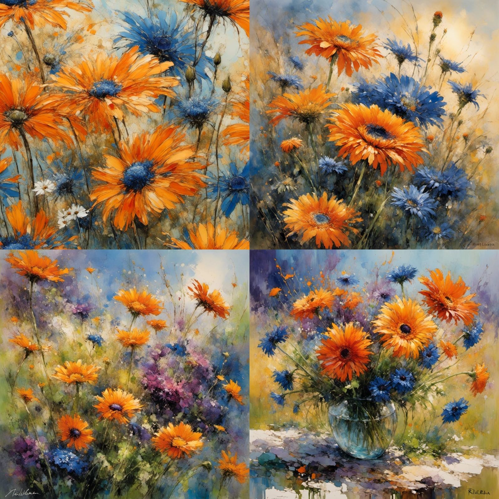 Expressive Brushstrokes: Gerbera Daisy in Wildflower Meadow