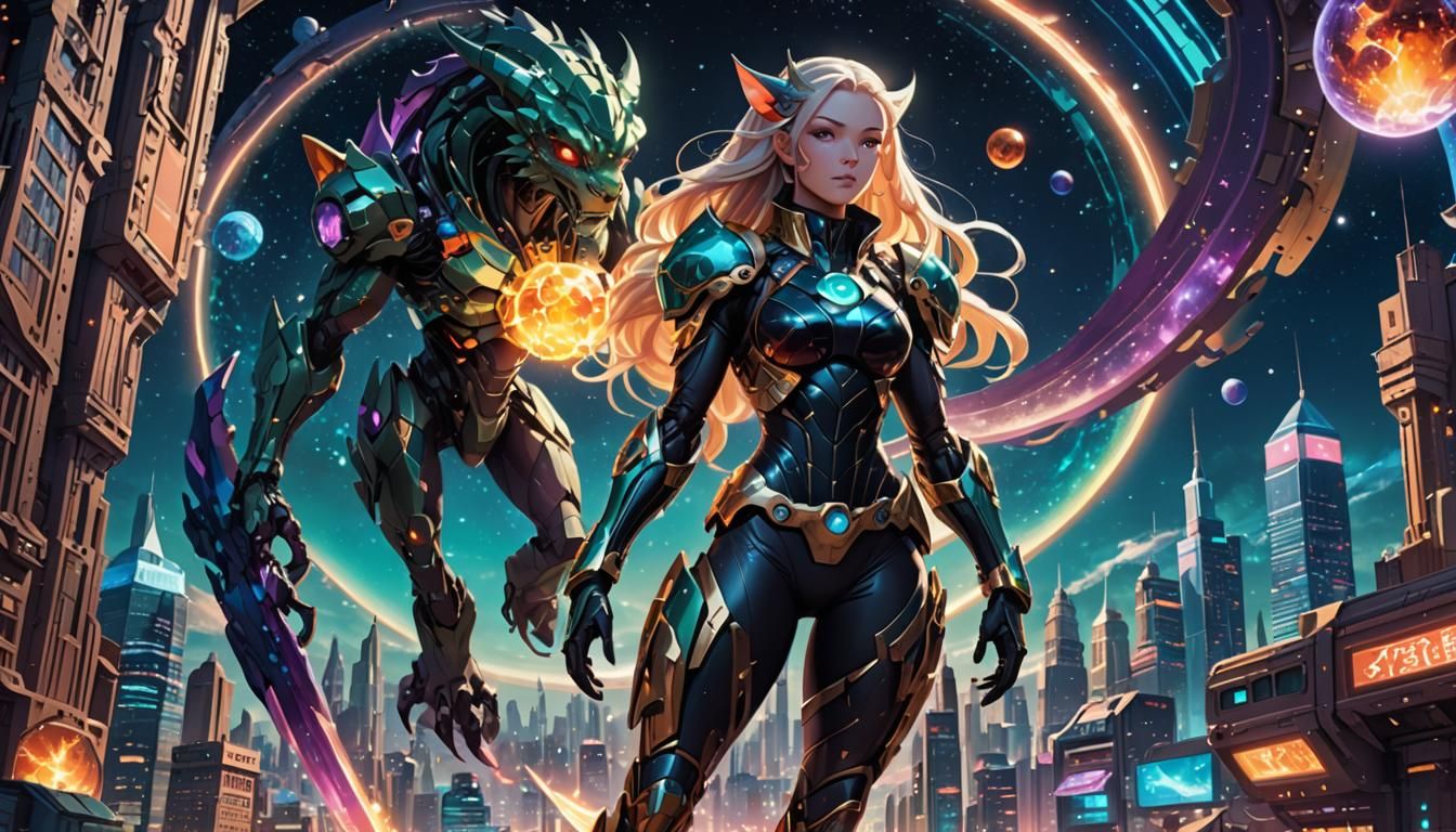 Anime Chimera Girl in Futuristic City