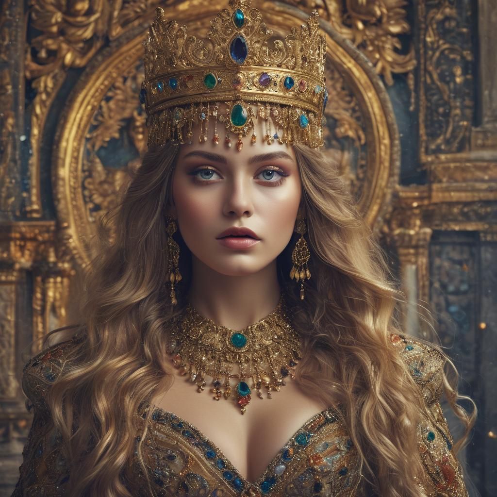 Surreal Queen Portrait with Multicolored Eyes