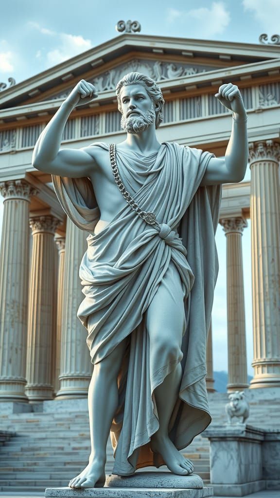 Ancient Roman Warrior in White Marble Glory