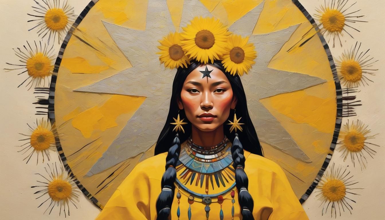 Golden Native American Princess in Van Gogh Style