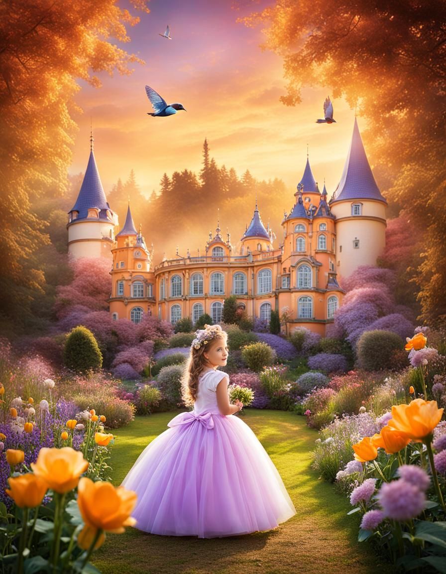 Fairytale Princess in Enchanted Garden: Watercolor Style