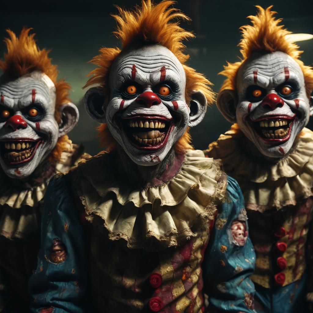Zombie Monkey Clowns Grinning in Hyper-Realistic Digital Art