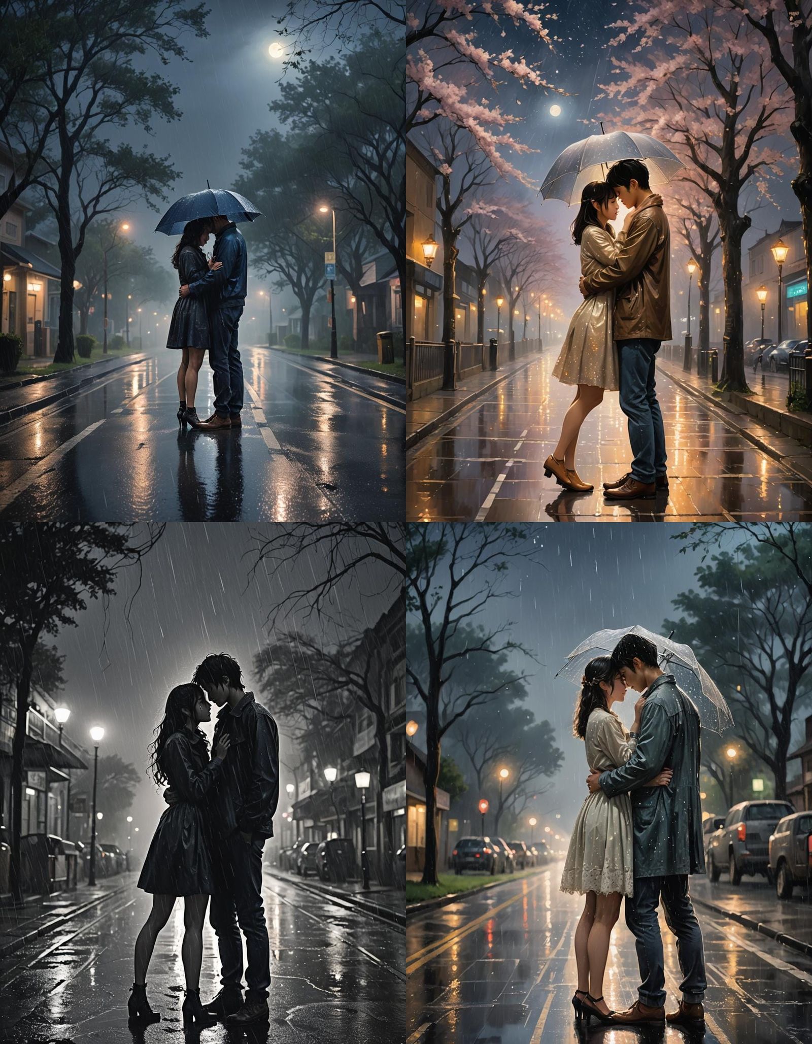 Romantic Couple in Rainy Night: 3D Anime Art