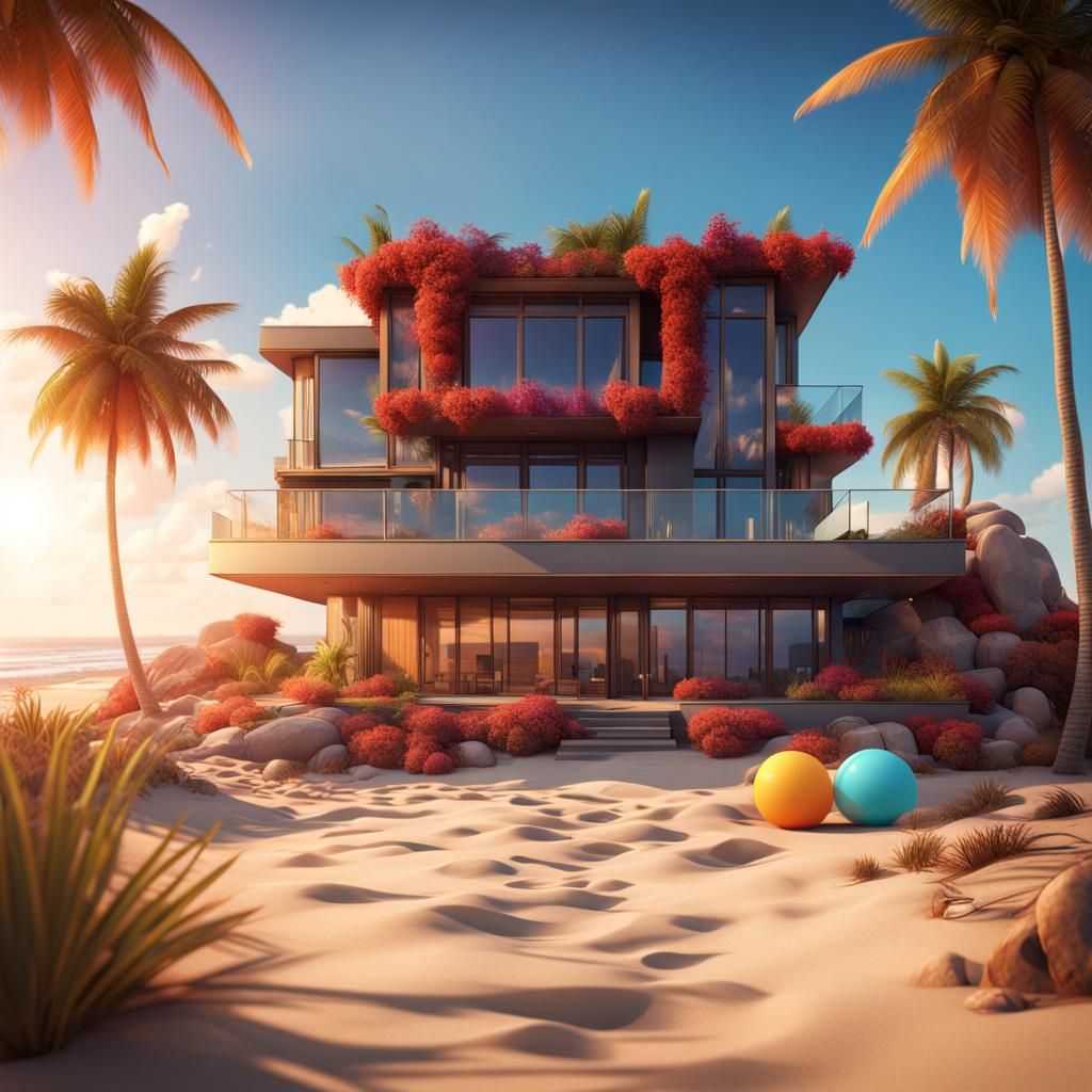 Modern Beach House in Detailed Matte Painting