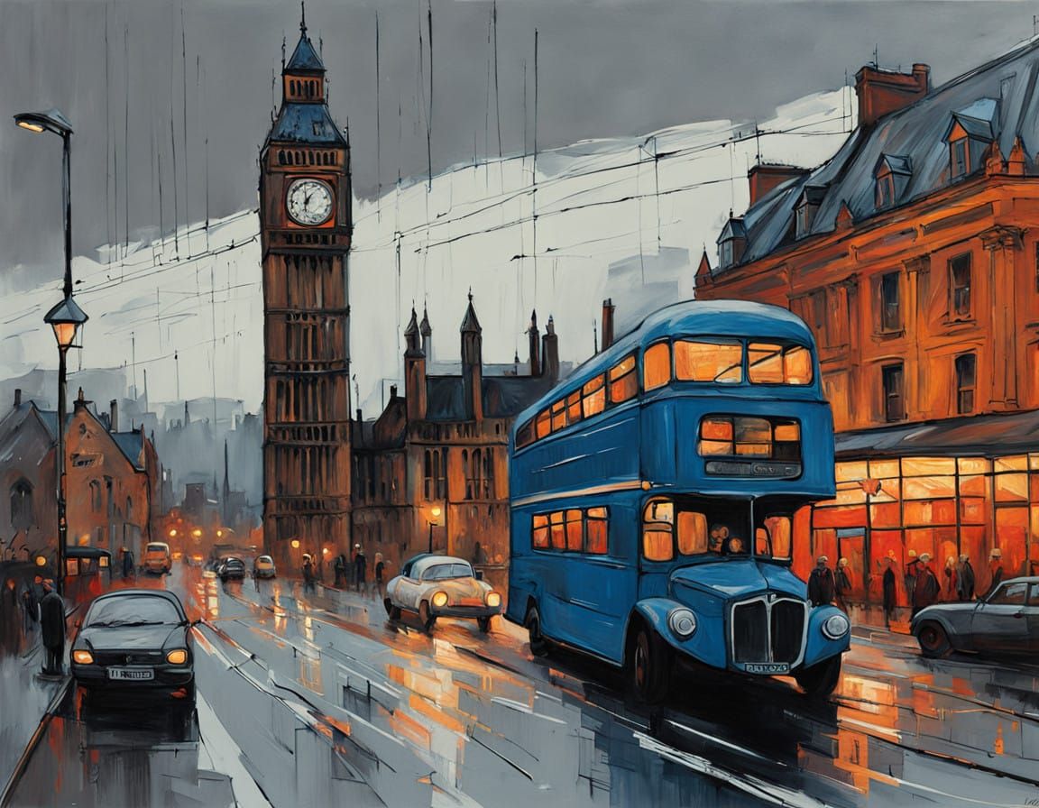 London Cityscape with Big Ben in Vibrant Post-Impressionist...