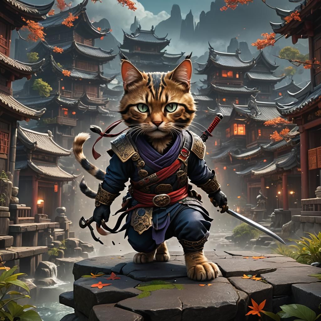 Ninja Cat Fantasy Concept Art