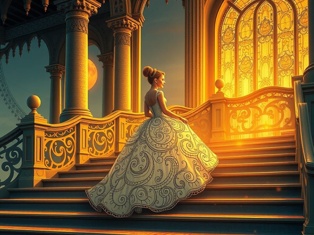 Cinderella in Art Nouveau Zentangle Dreamscape