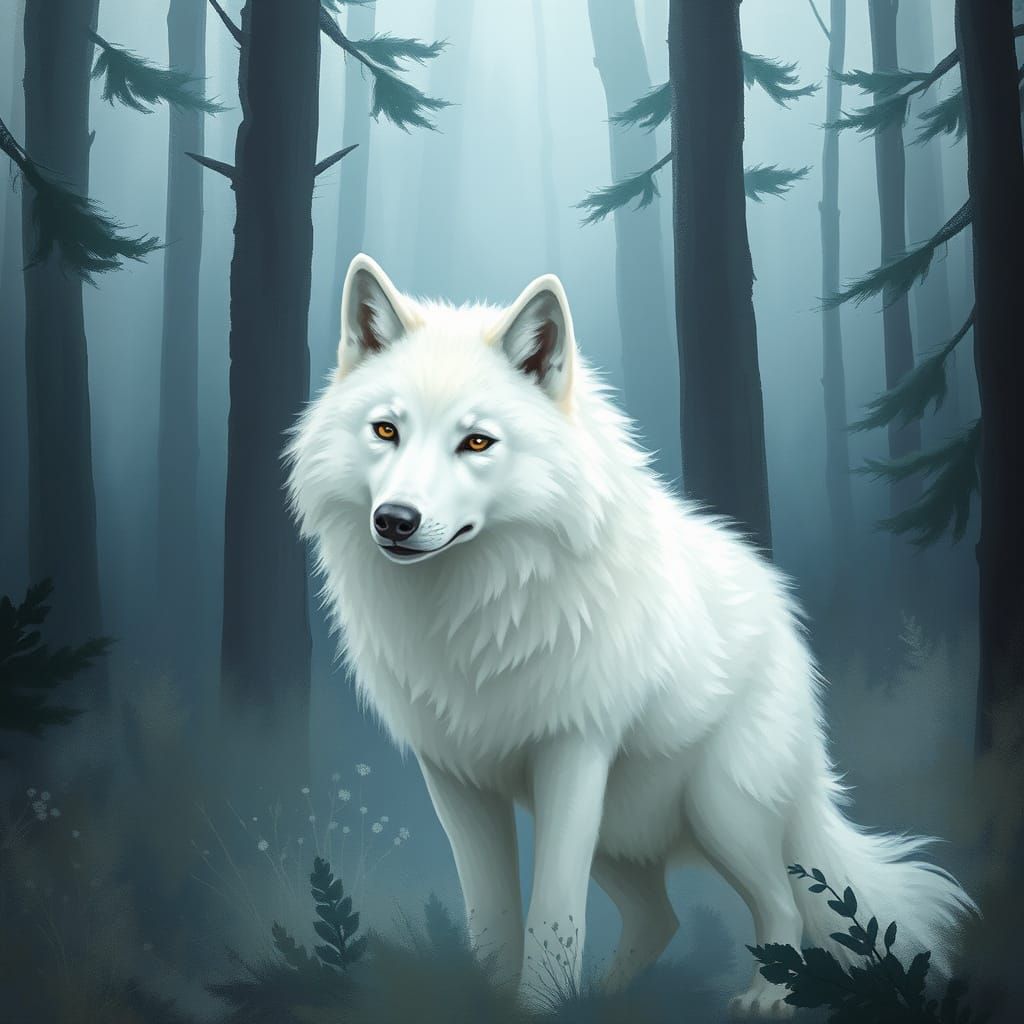 Whimsical Forest Wolf in Dreamy Brushstrokes