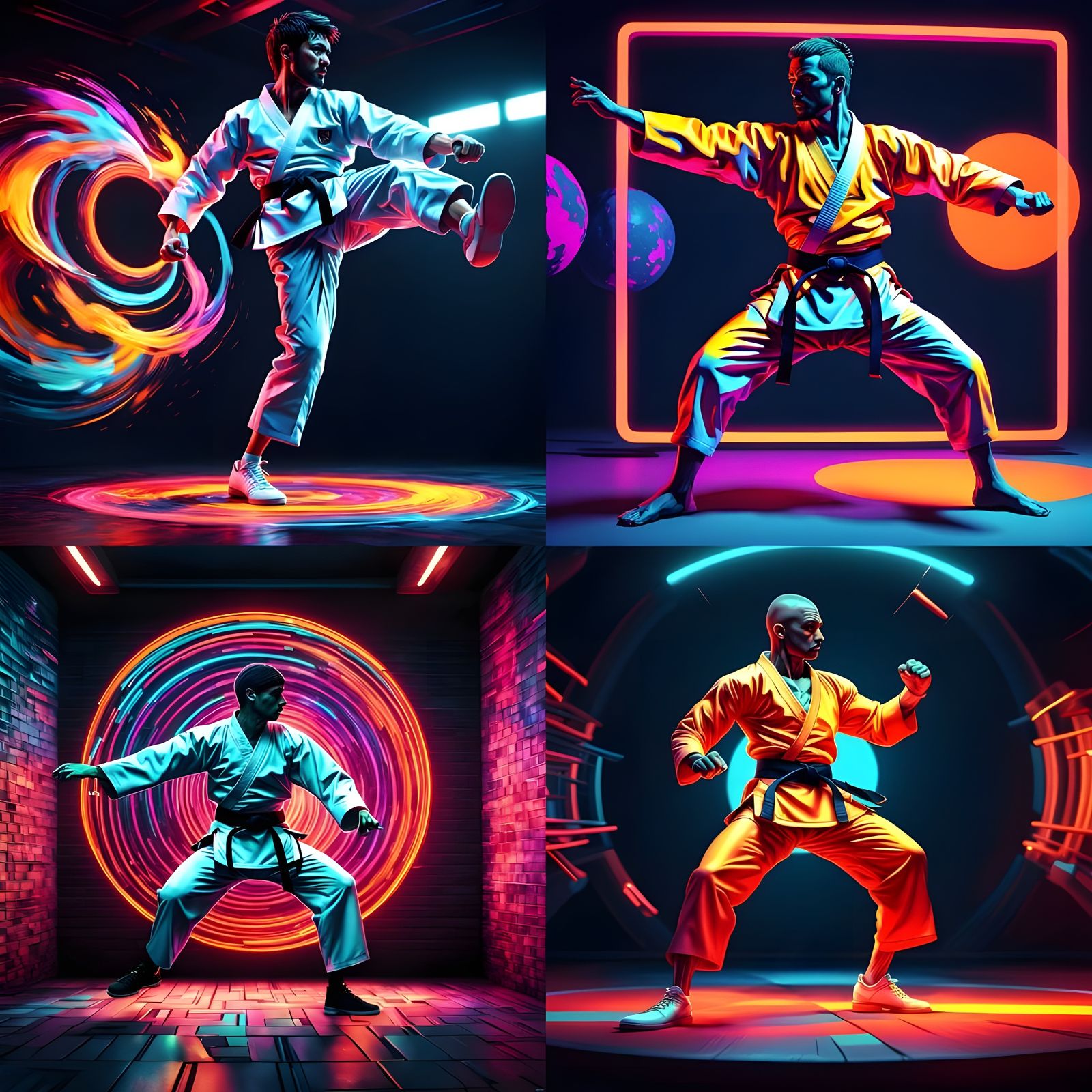 Karate Master's Roundhouse Kick in Expressionist 3D