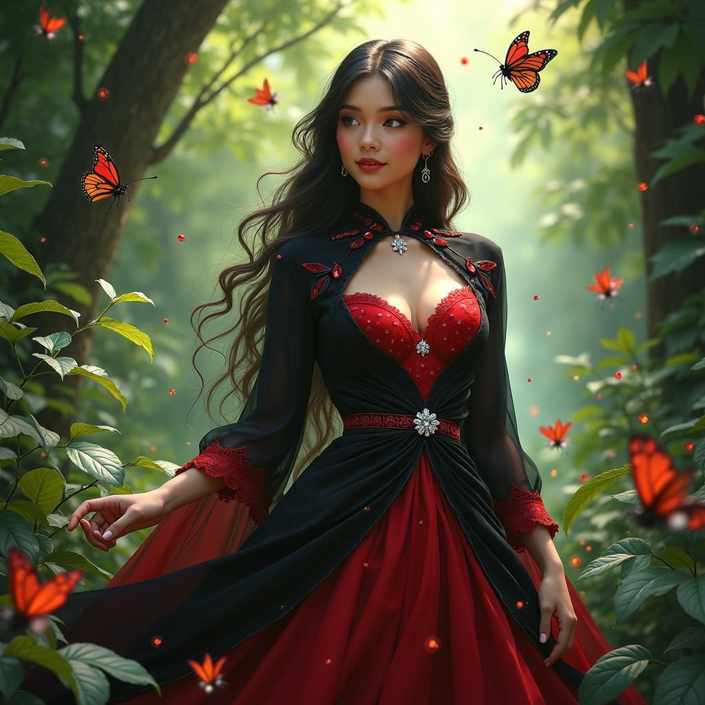 Ladybug Pixie Sorceress in Mystical Forest Glade