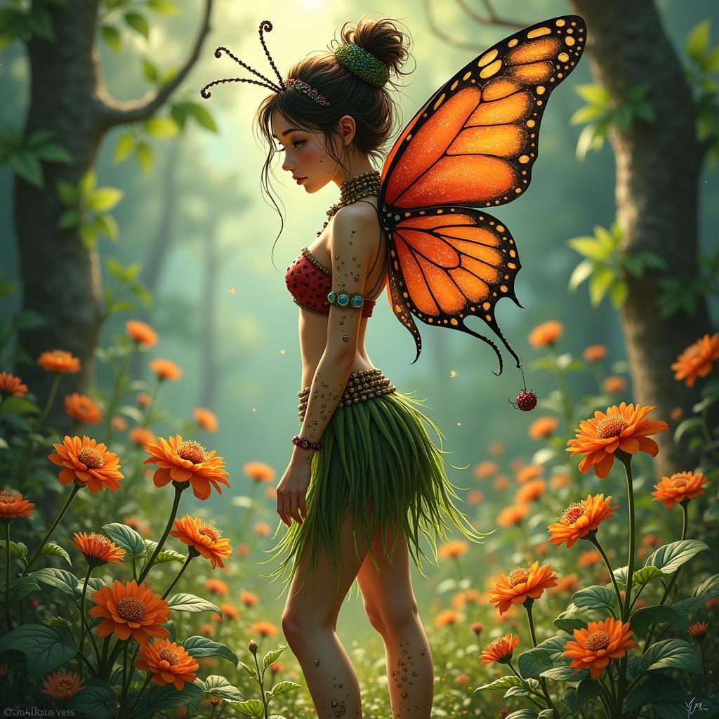 Ladybug Pixie Sorceress in Dreamlike Forest