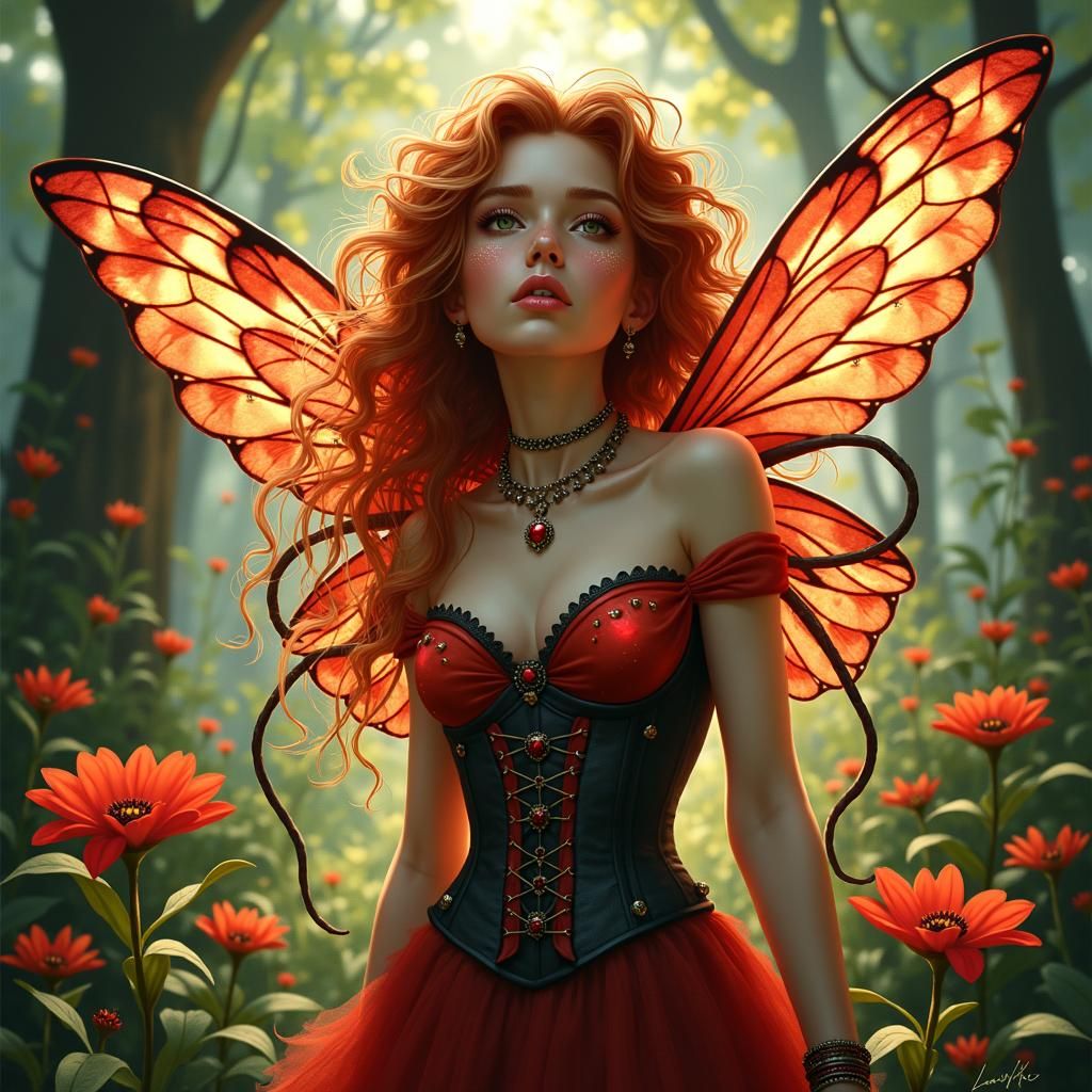 Ladybug Sorceress in Enchanted Garden: Fantasy Realism