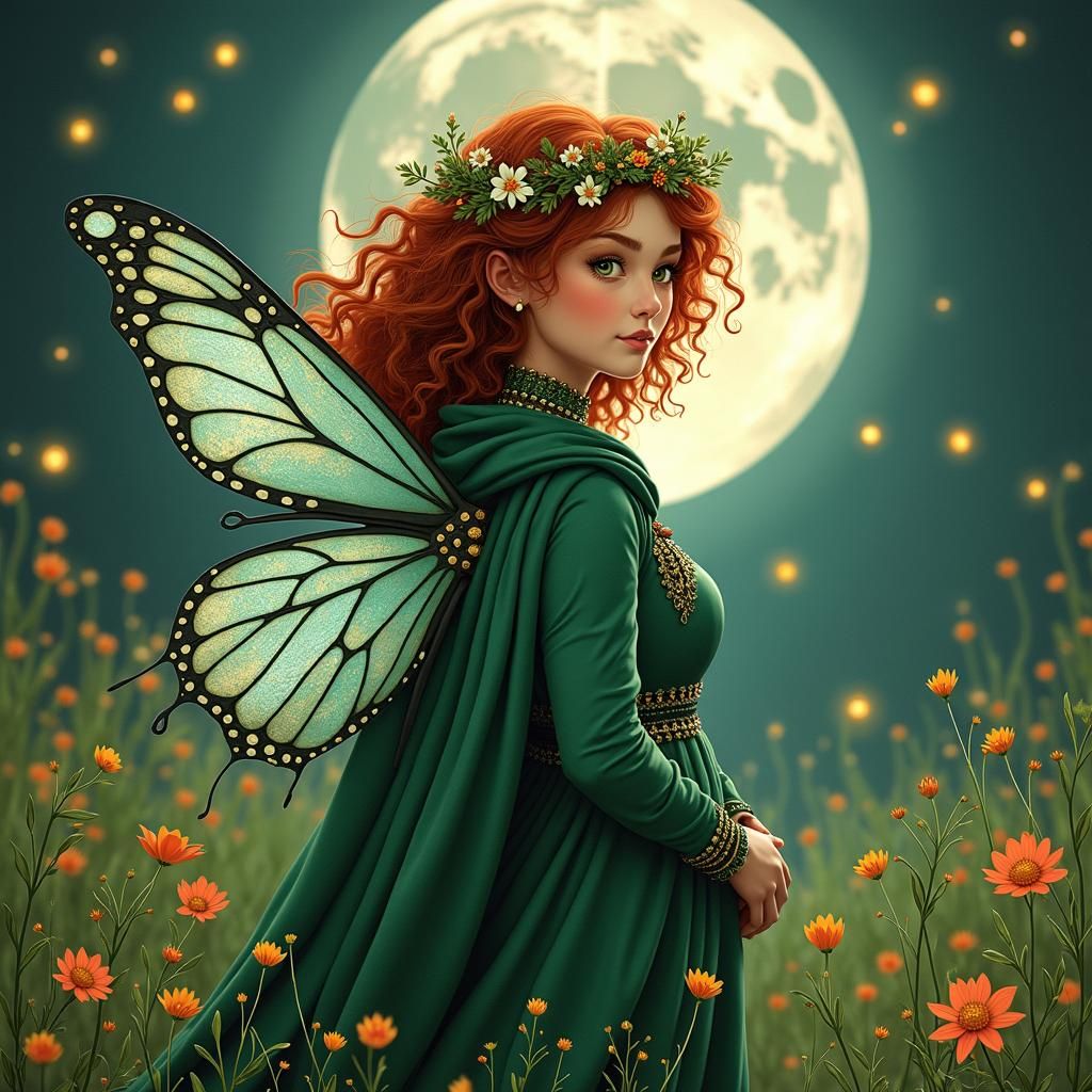 Ladybug Pixie Sorceress in Moonlit Meadow