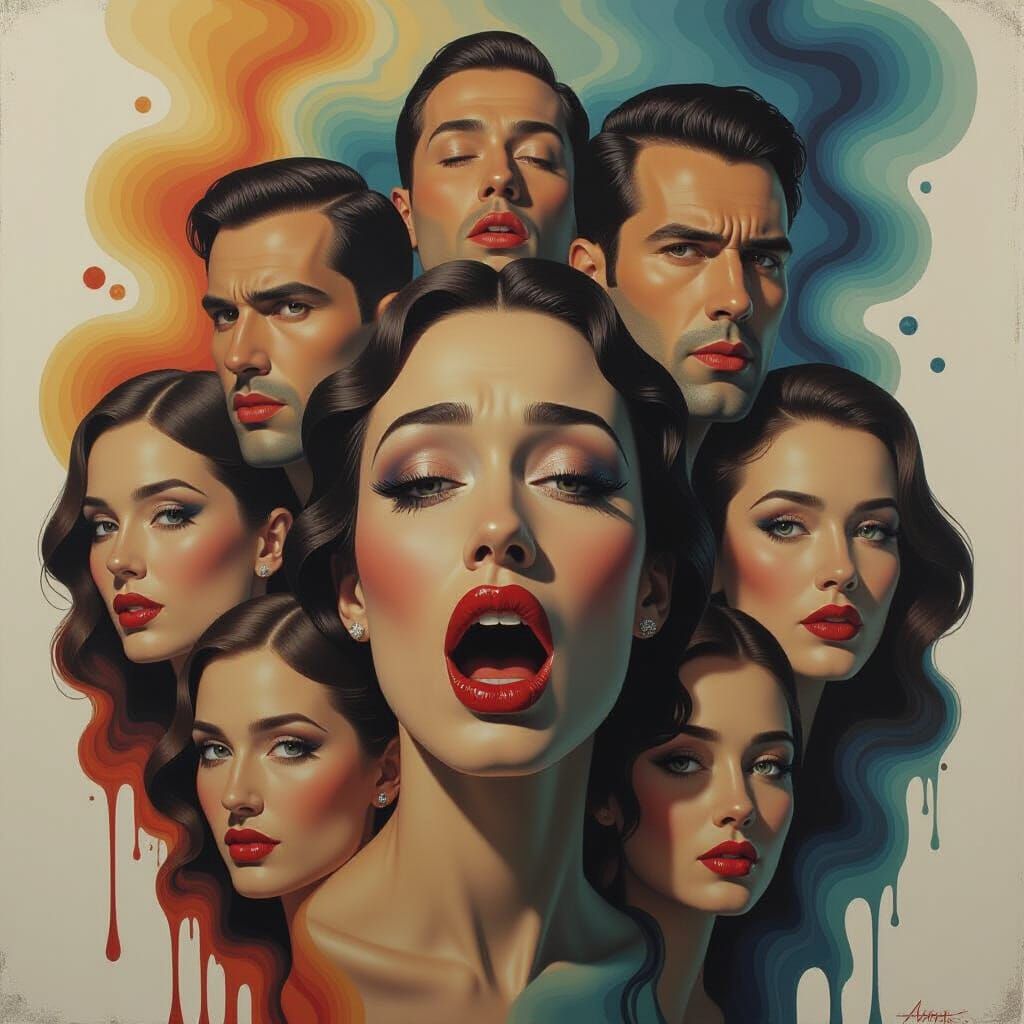 Emotional Faces in a Surreal Oil Painting