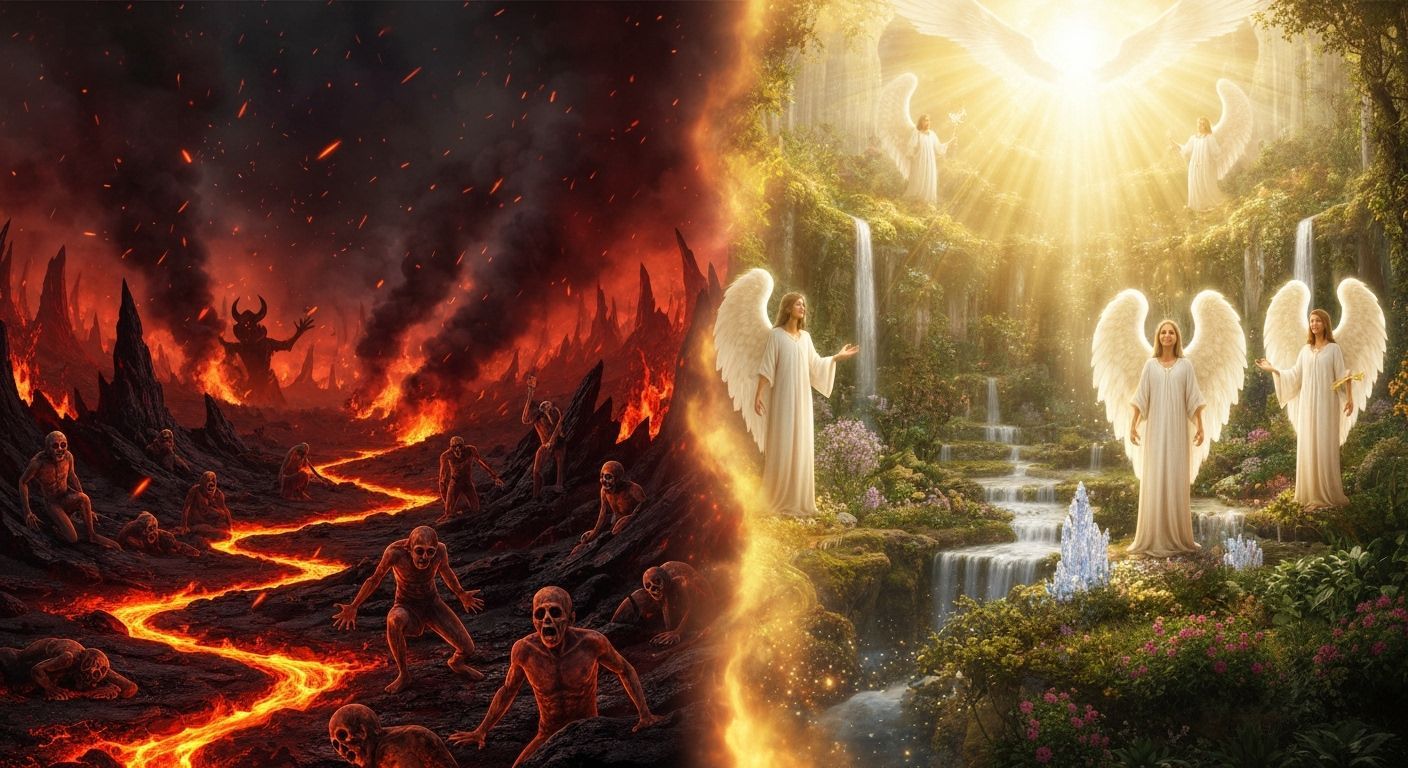 Heaven and Hell Split-Screen in Photorealistic Style