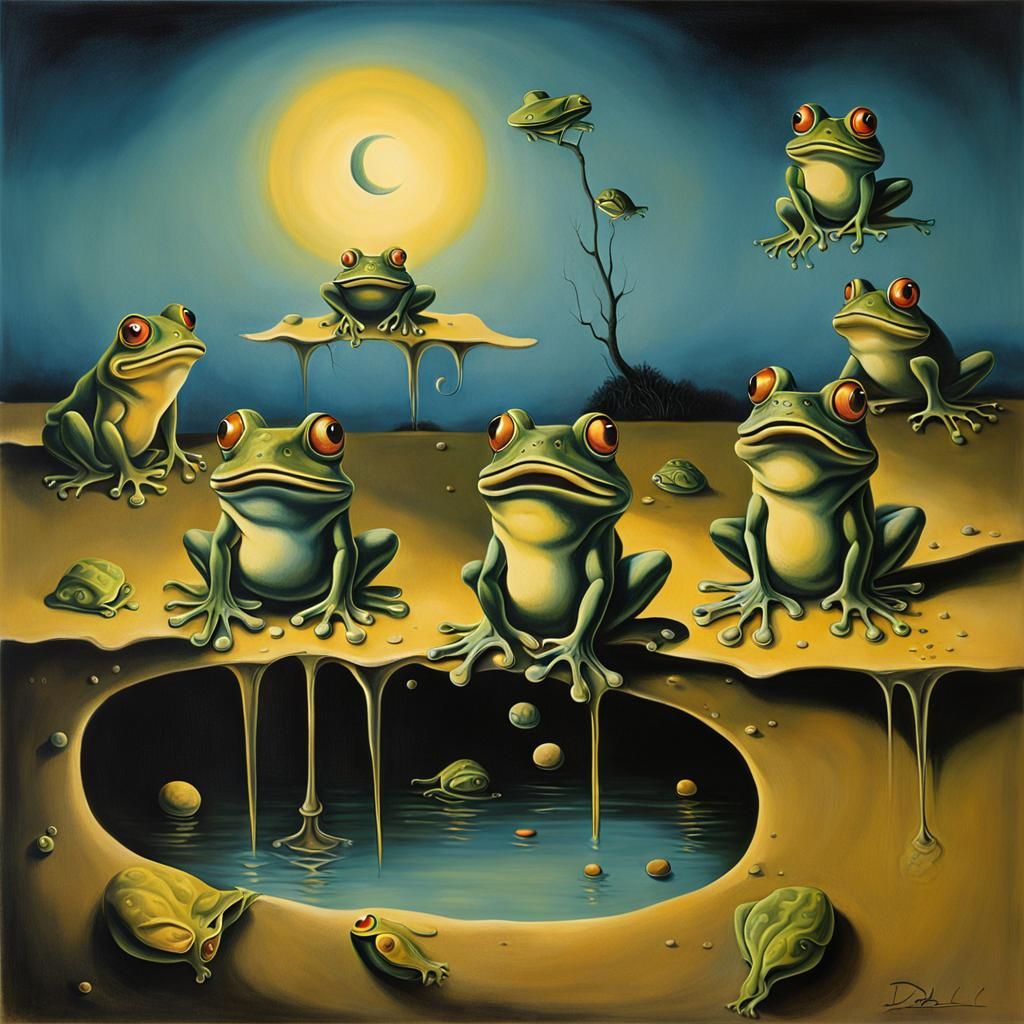 Surreal Frogs Screaming at Nightfall, Dali Style