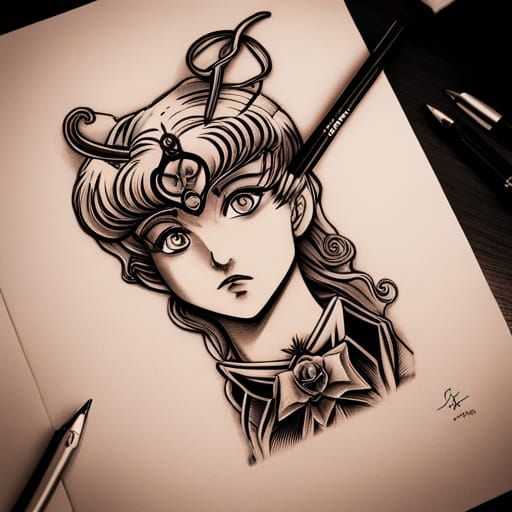 Art Deco Sailor Moon Tattoo Design