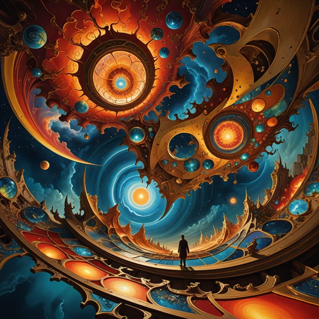 Surreal Cosmic Brain Fractal Art in Tizian Red and Gold