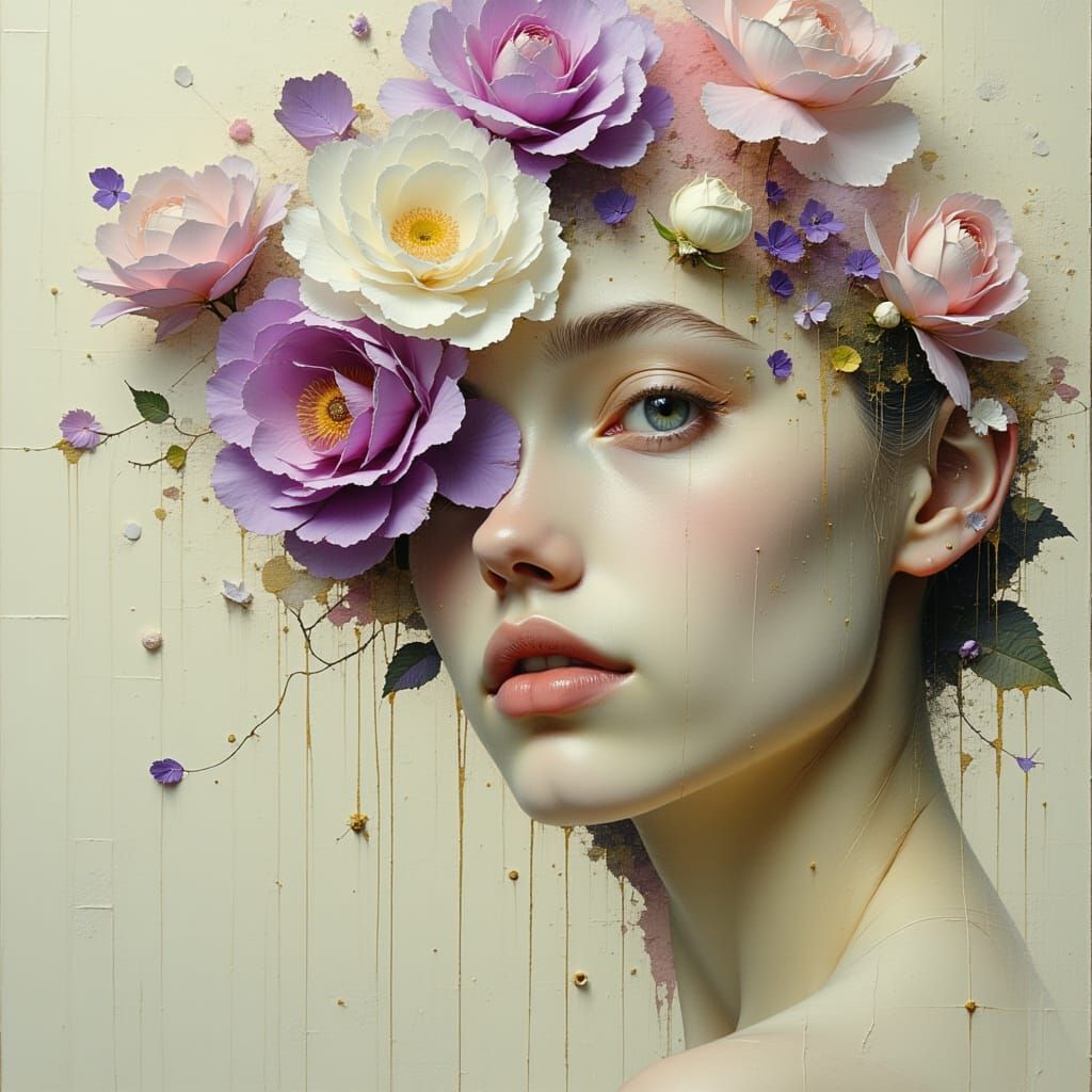 <lora:Akimora:1.0> A highly detailed "surreal portrait of a female whose right side of her face is gracefully transformi...