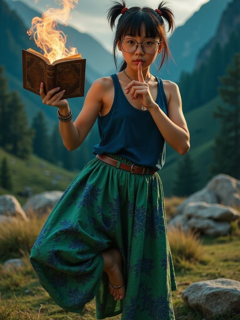 Enchanting Mongolian Girl in Bohemian Attire, Surrounded by ...