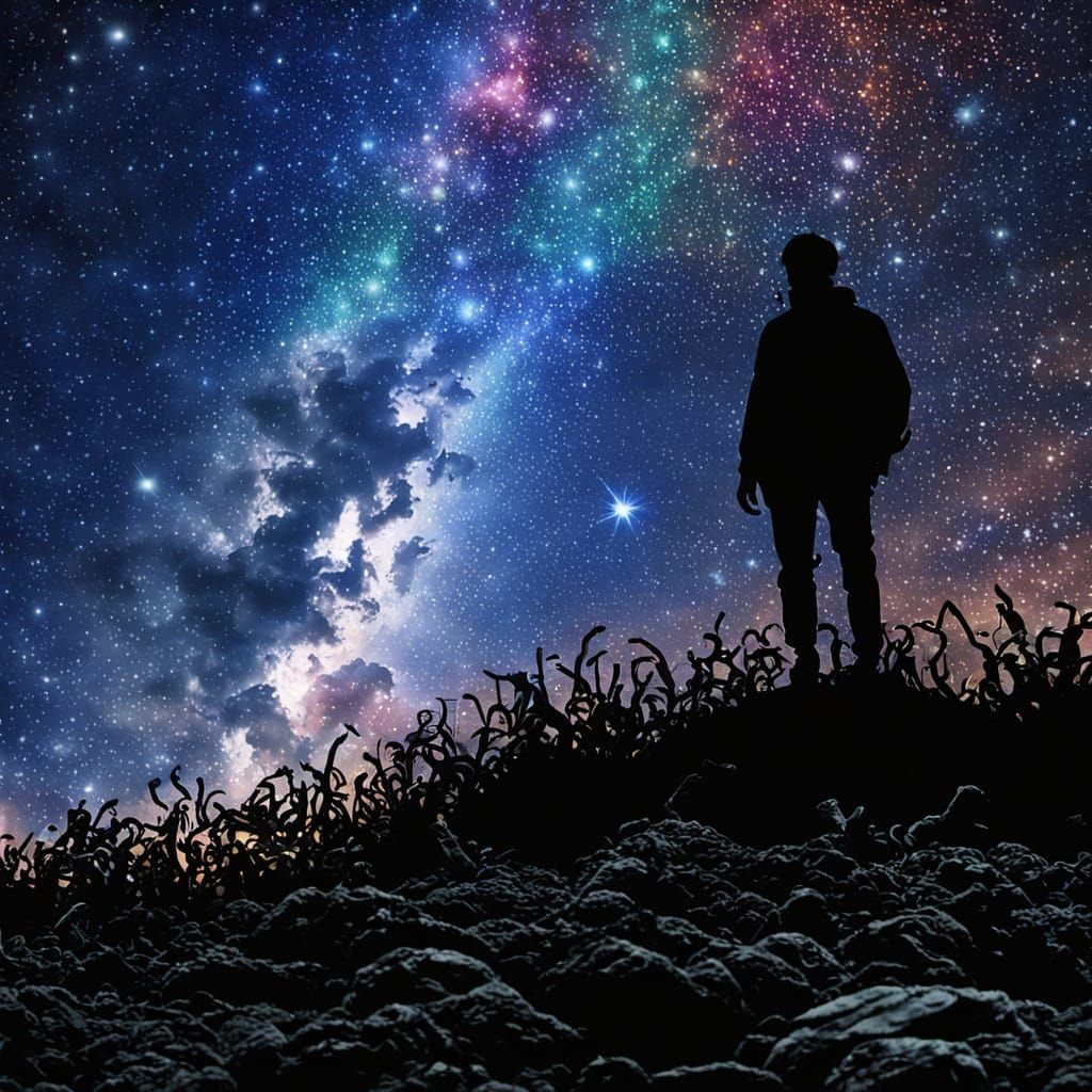 Mysterious Silhouette Against Vibrant Sunset Sky