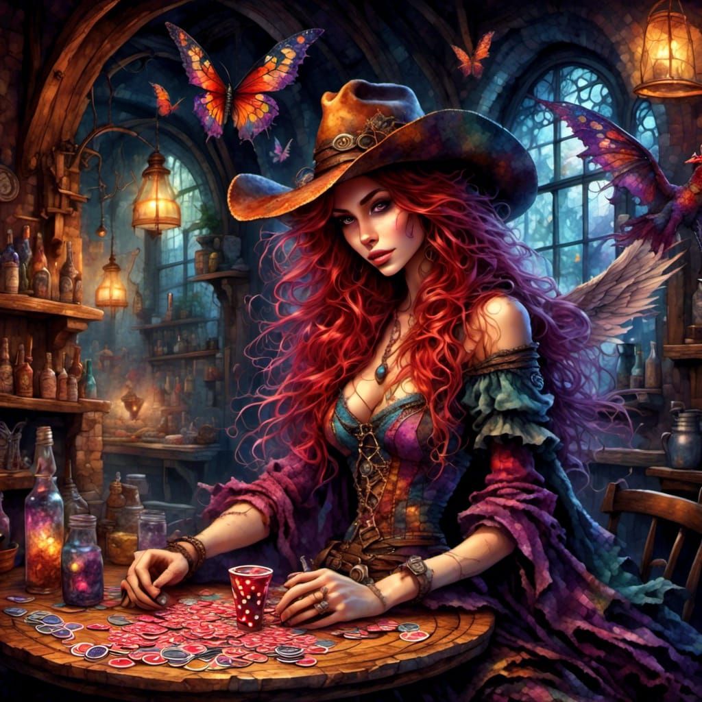 Fairy Cowboy Plays Poker in Medieval Tavern