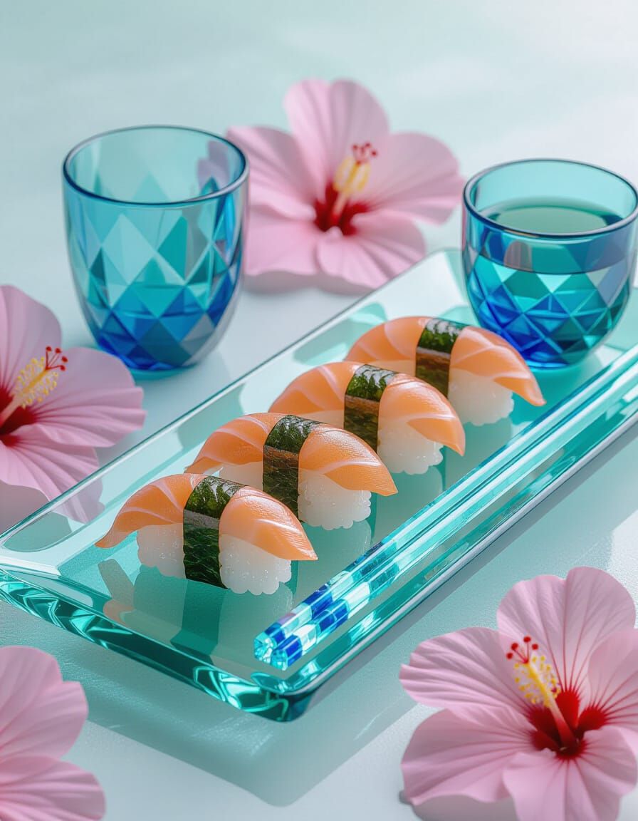 Crystal Glass Nigiri Sushi in Glasswork Style