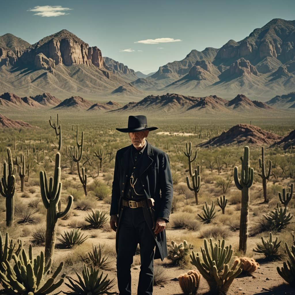 Gunslinger in Arizona Desert Landscape