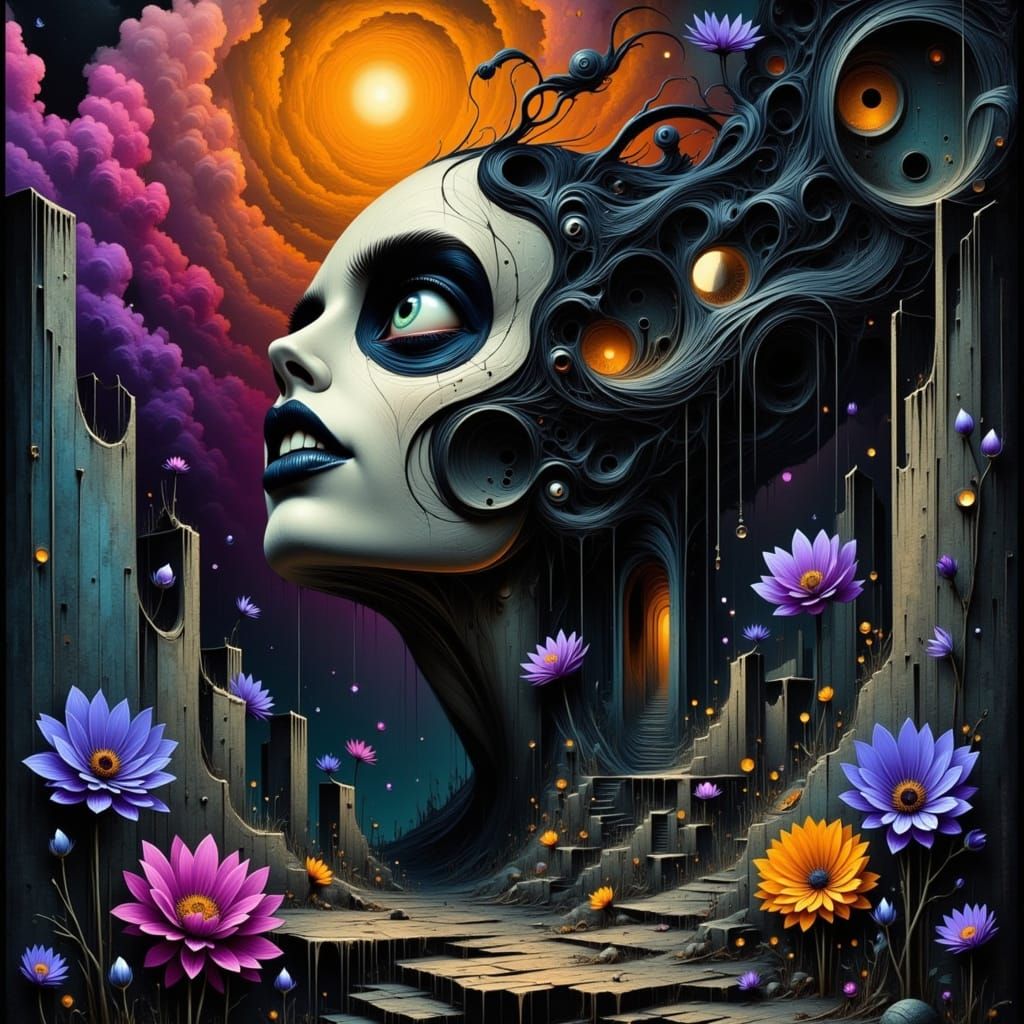 Surrealist Smile in Dark Futuristic Abyss