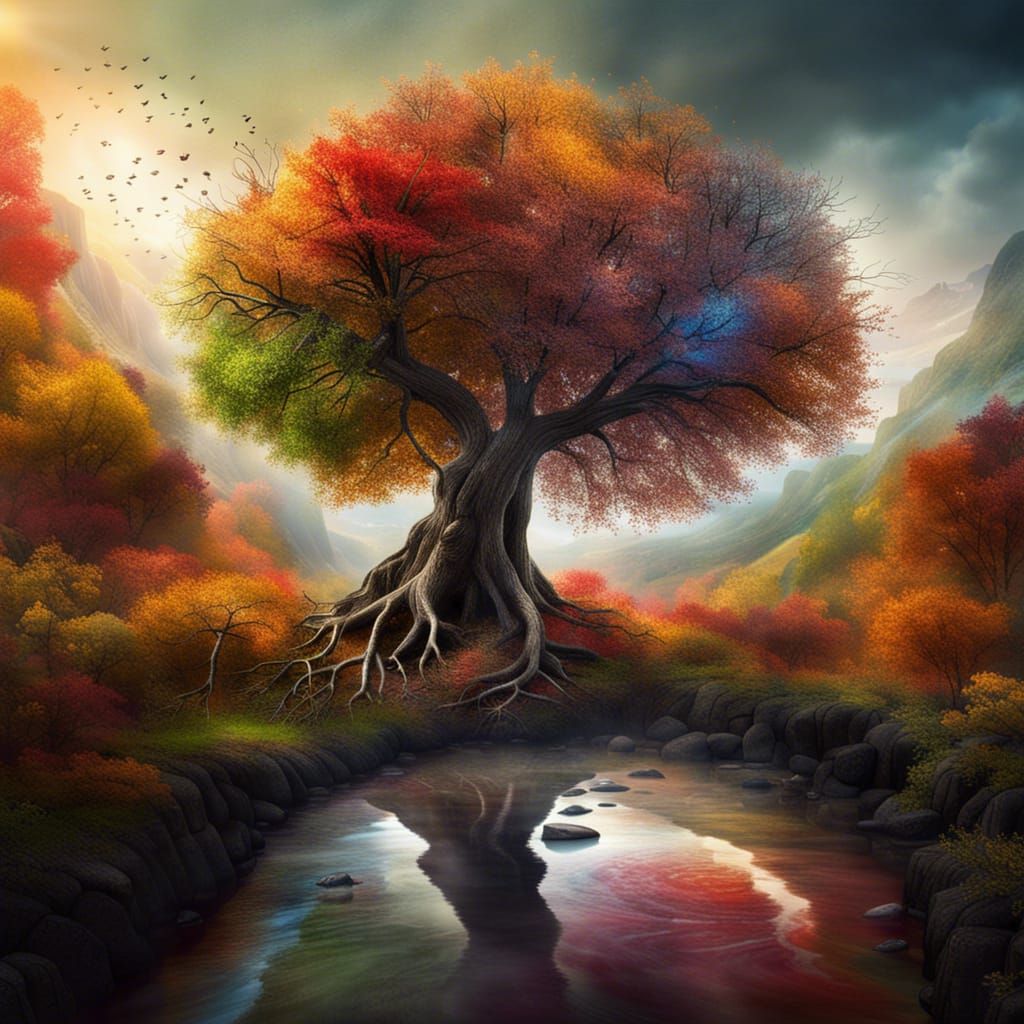 Four Seasons Tree: Detailed Matte Painting
