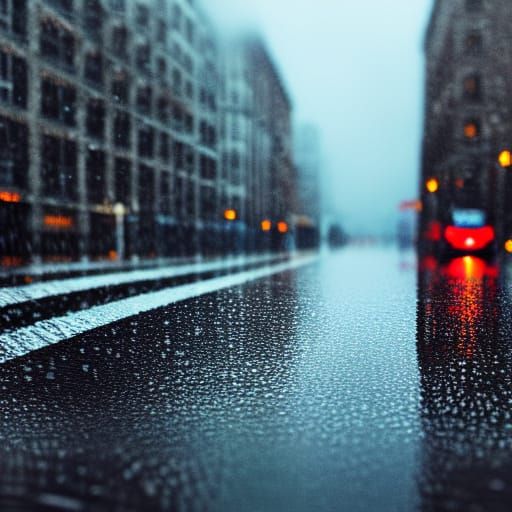 Rainy Cityscape Digital Painting with Moody Lighting