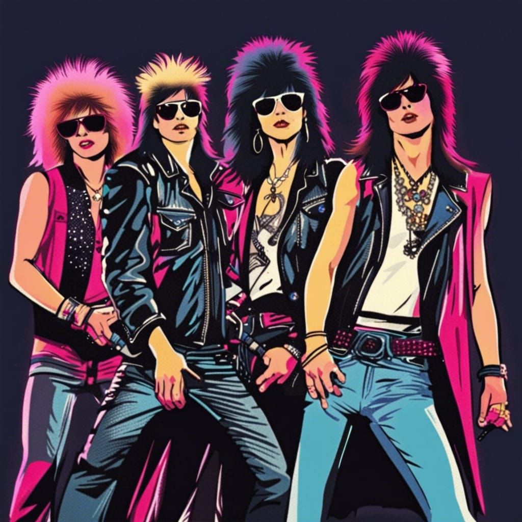 Glam Metal Band Album Cover in 80s Style