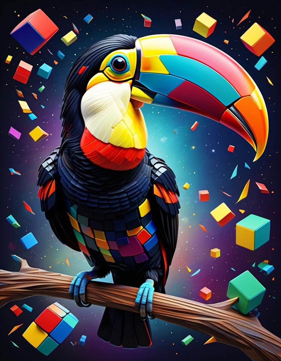 Toucan made of Rubik's cubes