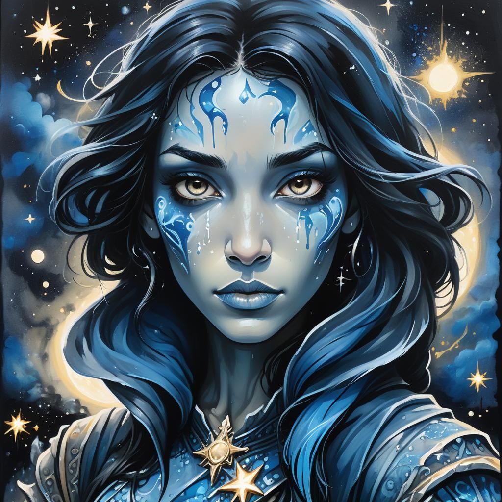 Water Elemental Graffiti Art Portrait