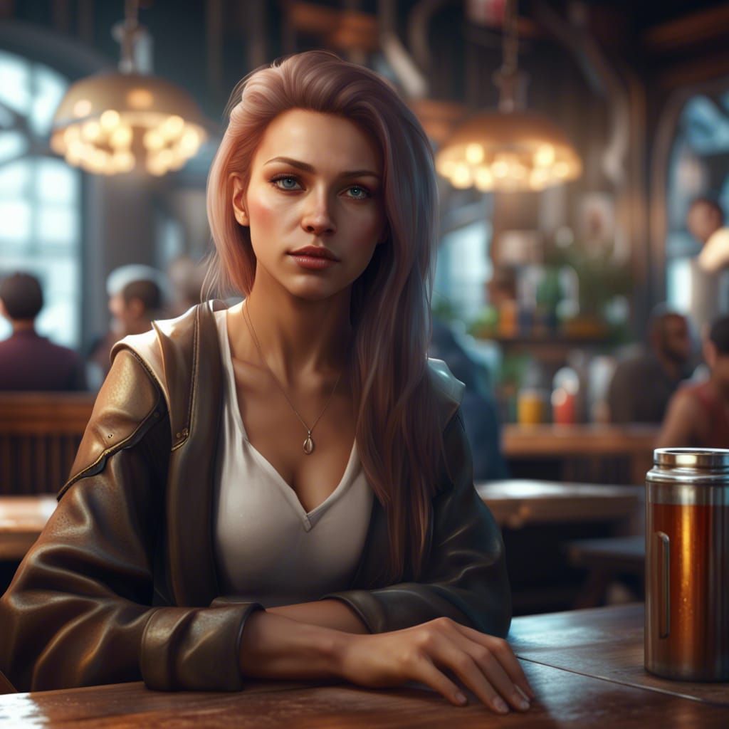 Epic Fantasy Portrait of Woman in Trendy Cafe