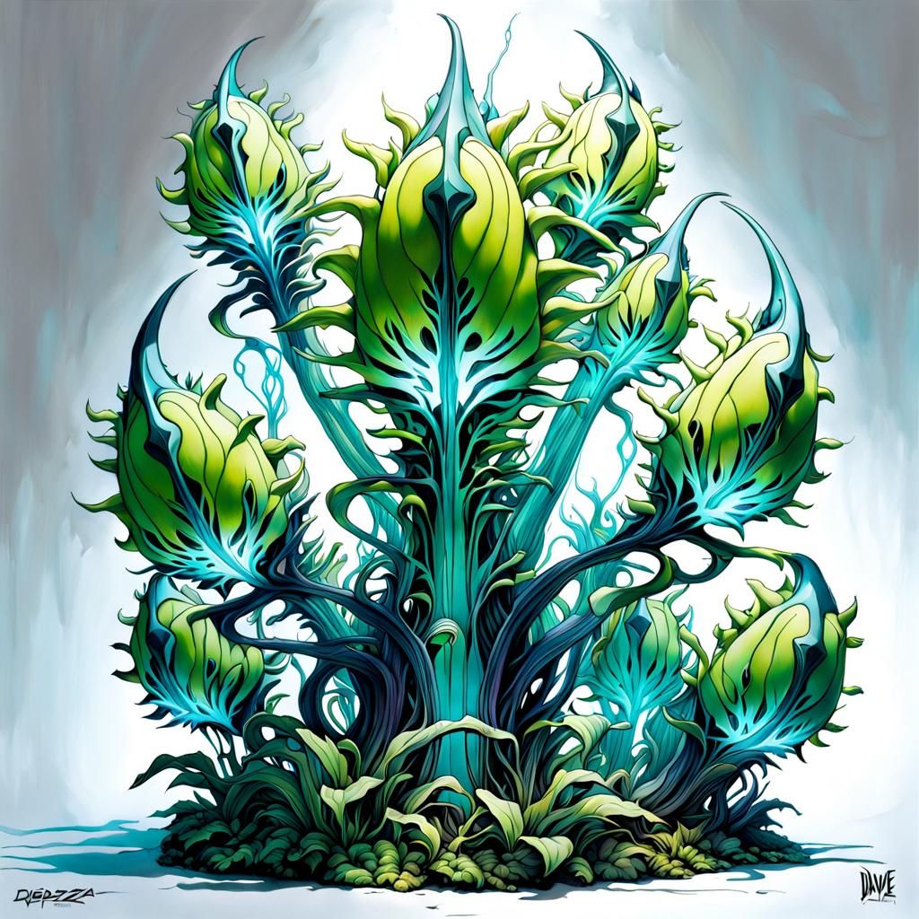 Bioluminescent Alien Plant: Hyperdetailed Maximalist Paintin...