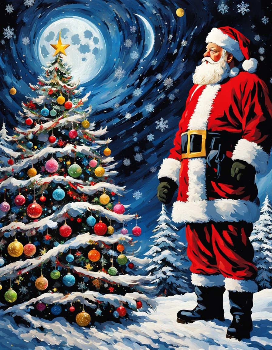 Abstract Expressionist Santa Claus Christmas Scene