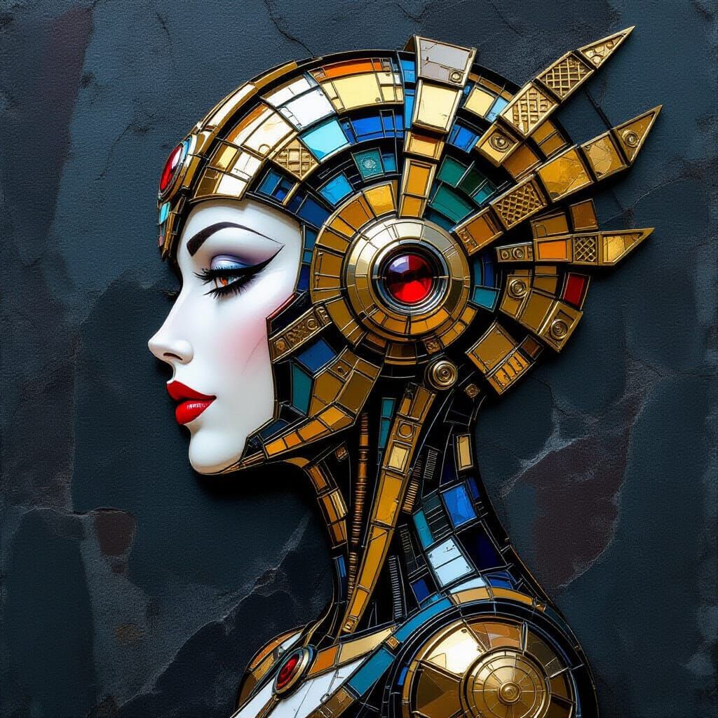 Cybernetic Woman Mosaic Artwork