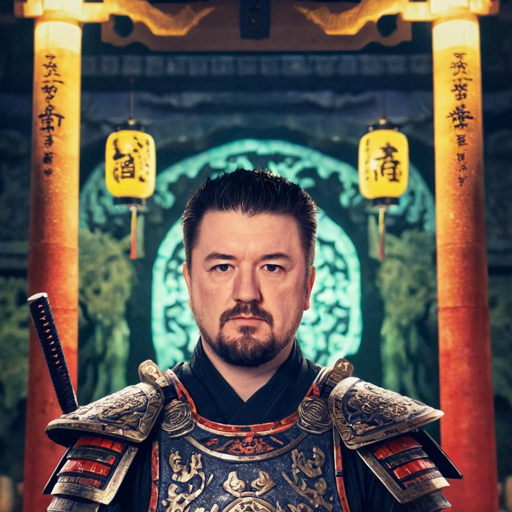 Samurai in Ancient Shrine: 3D Anime Art