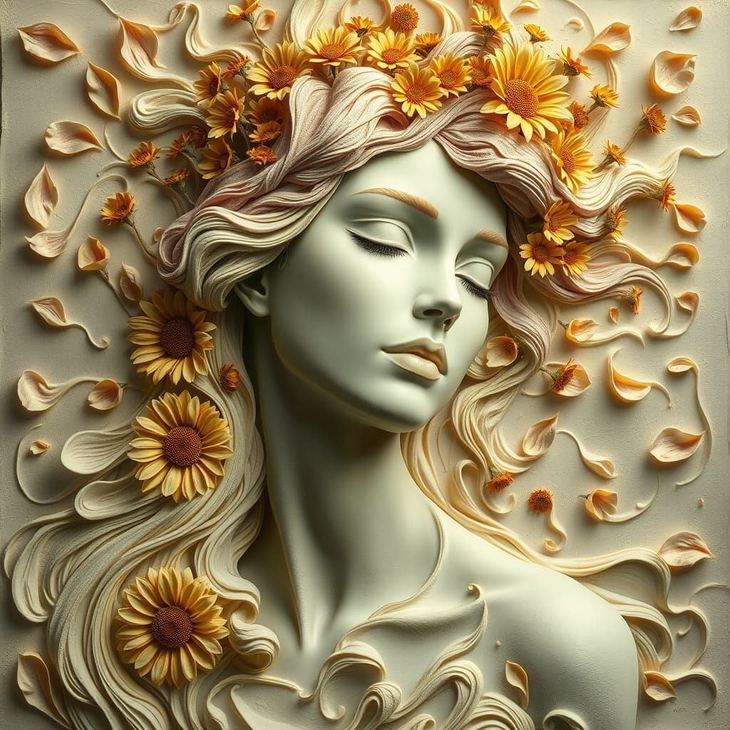 Ethereal Goddess Sculpture of Petals and Flowers