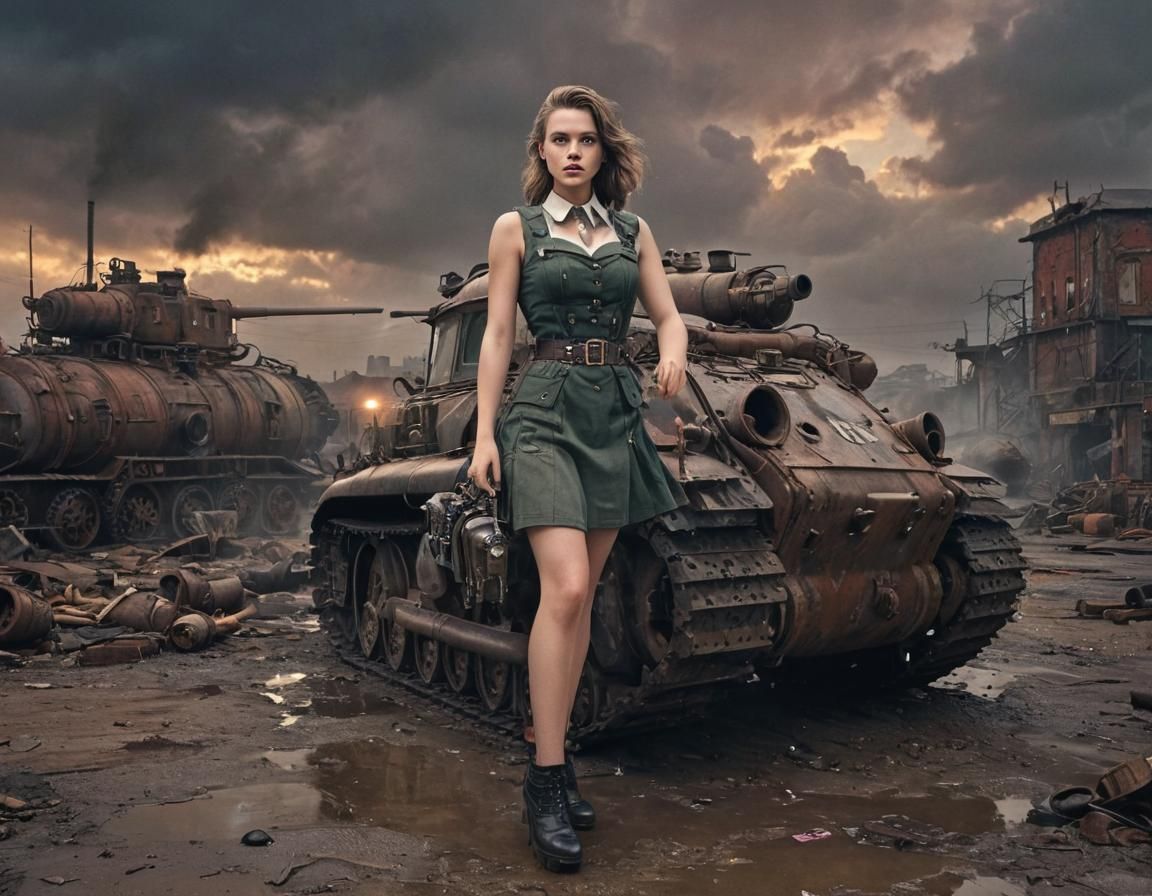 Dieselpunk Soldier in Grim Industrial Sunset