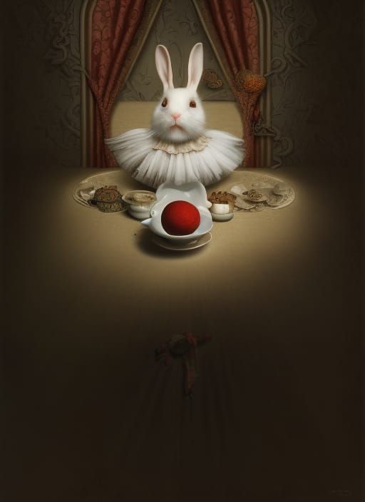 Surreal White Rabbit in Detailed Digital Painting