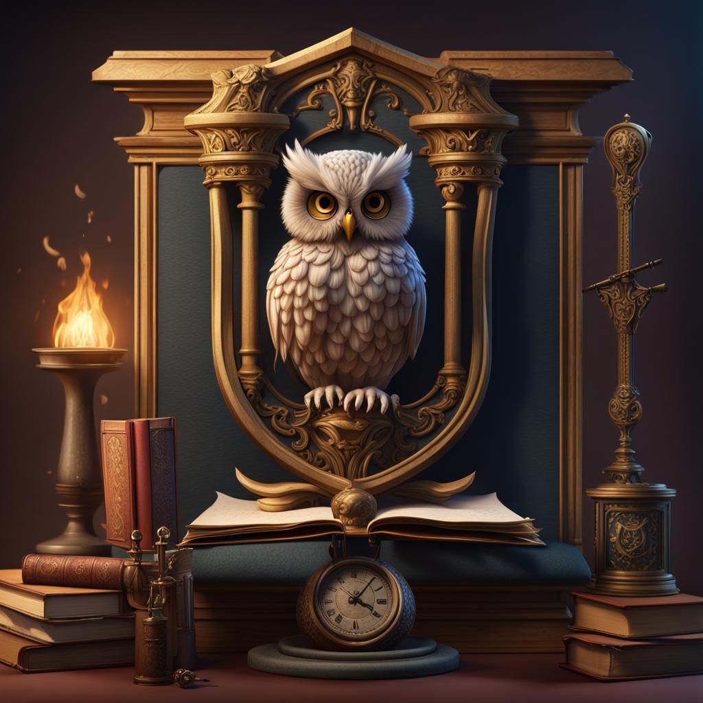 Detailed Family Crest with Hourglass and Scimitar