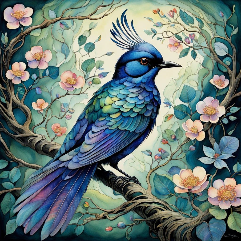 Luminous Avian Form in Whimsical Watercolor Style