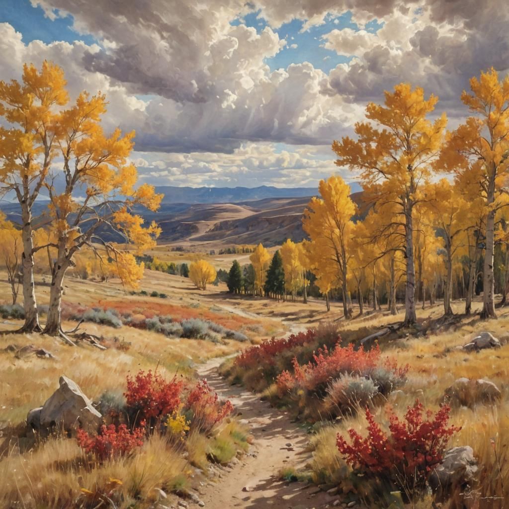 Wyoming Autumn Landscape in Sargent Style